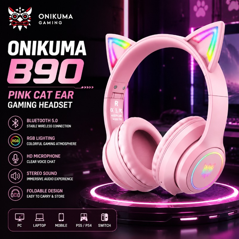 Onikuma B90 Pink Cat Ear Gamin – Pc Gaming Apple Bewertung und Preis